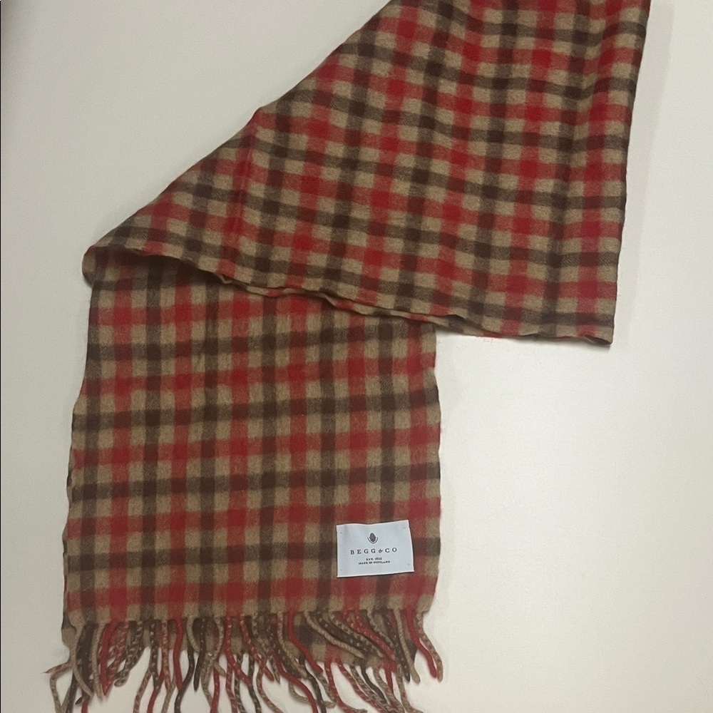 BEGG & Co. Plaid Red and Brown Men's Scarf